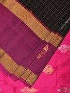 Dark Green and Purple Uppada Silk Handloom Saree with Checks and Body Buta Design - Global Threads | Grocsy