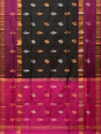 Dark Green and Purple Uppada Silk Handloom Saree with Checks and Body Buta Design - Global Threads | Grocsy
