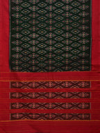 Dark Green and Red Pochampally Ikat Cotton Handloom Saree with All Over Design - Global Threads | Grocsy