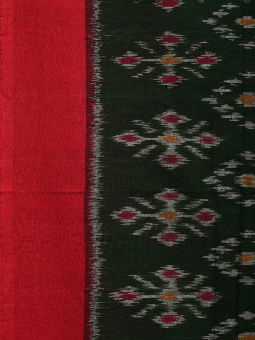 Dark Green and Red Pochampally Ikat Cotton Handloom Saree with All Over Design - Global Threads | Grocsy