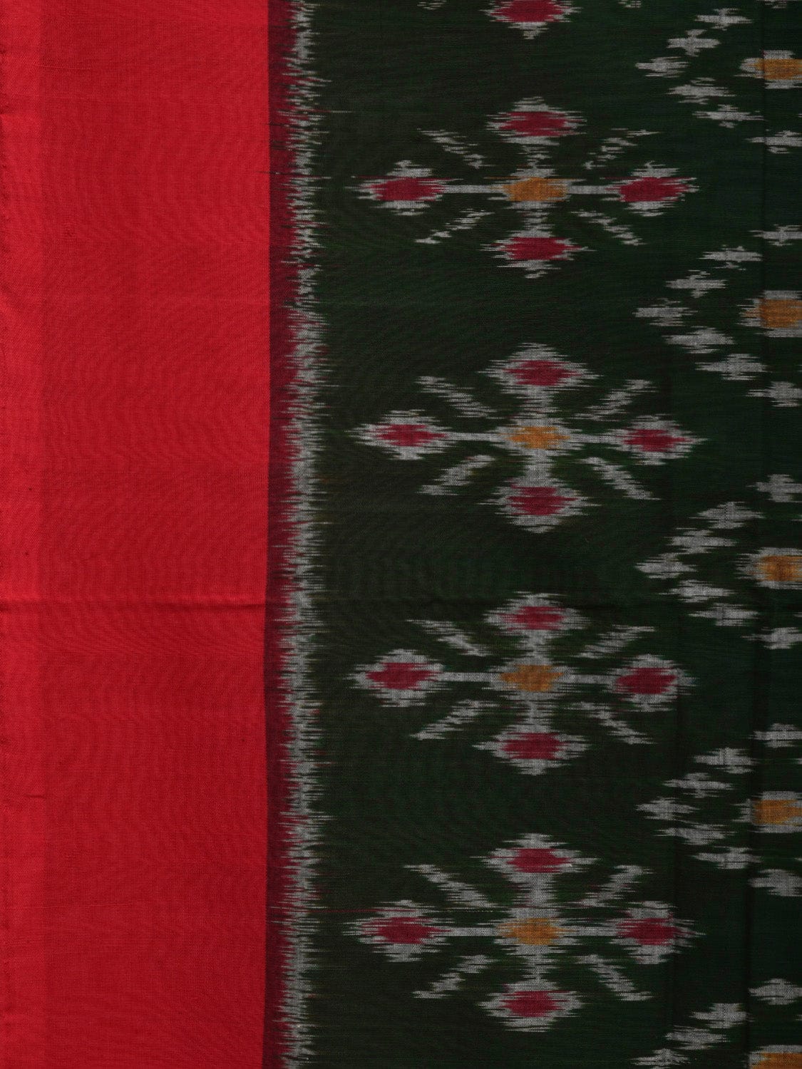 Dark Green and Red Pochampally Ikat Cotton Handloom Saree with All Over Design - Global Threads | Grocsy