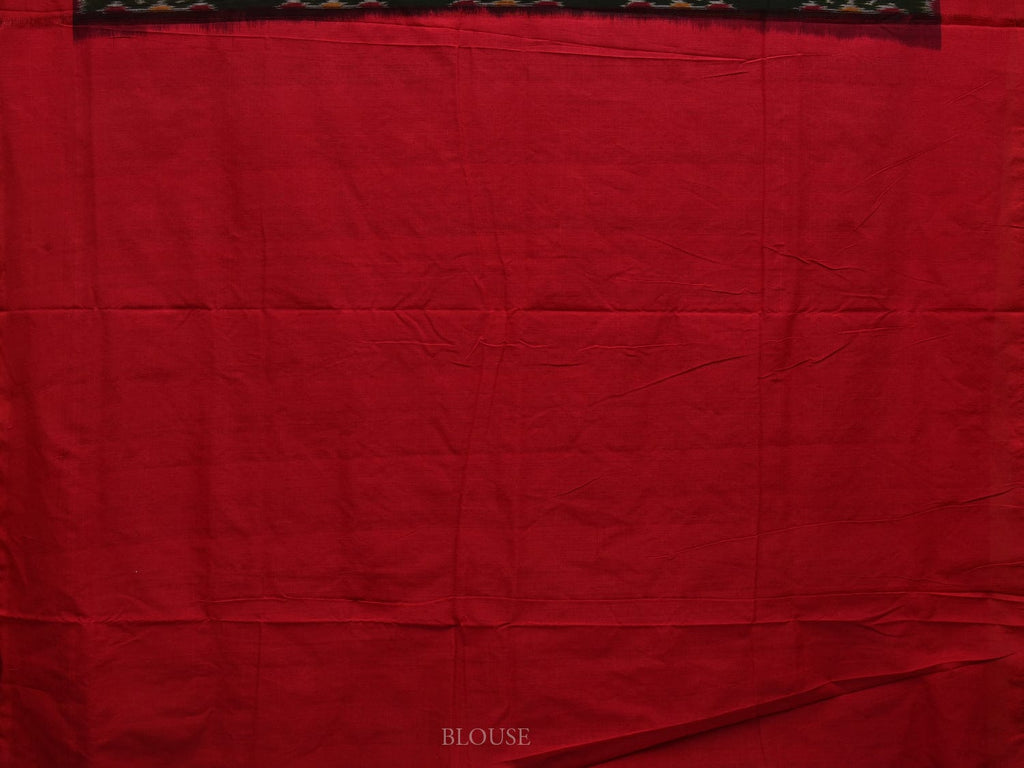 Dark Green and Red Pochampally Ikat Cotton Handloom Saree with All Over Design - Global Threads | Grocsy