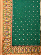 Dark Green Bandhani Paithani Silk Handloom Saree with One Side Border Design - Global Threads | Grocsy