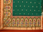 Dark Green Bandhani Paithani Silk Handloom Saree with One Side Border Design - Global Threads | Grocsy