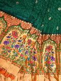 Dark Green Bandhani Paithani Silk Handloom Saree with One Side Border Design - Global Threads | Grocsy