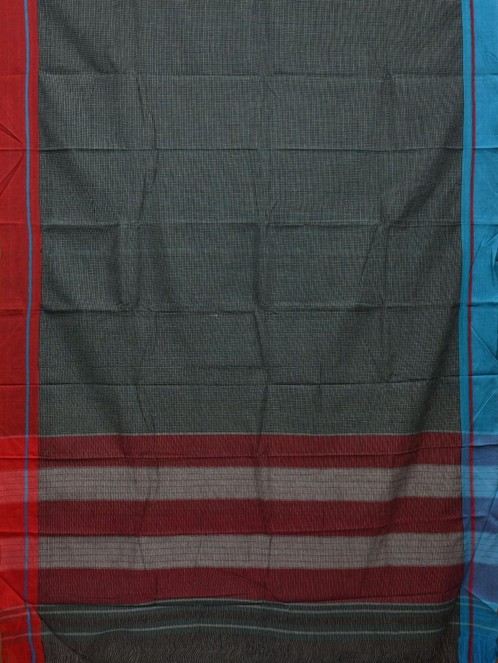Dark Green ilkal Cotton Handloom Saree with Checks and Ganga-Jamuna Border Design No Blouse - Global Threads | Grocsy