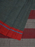 Dark Green ilkal Cotton Handloom Saree with Checks and Ganga-Jamuna Border Design No Blouse - Global Threads | Grocsy
