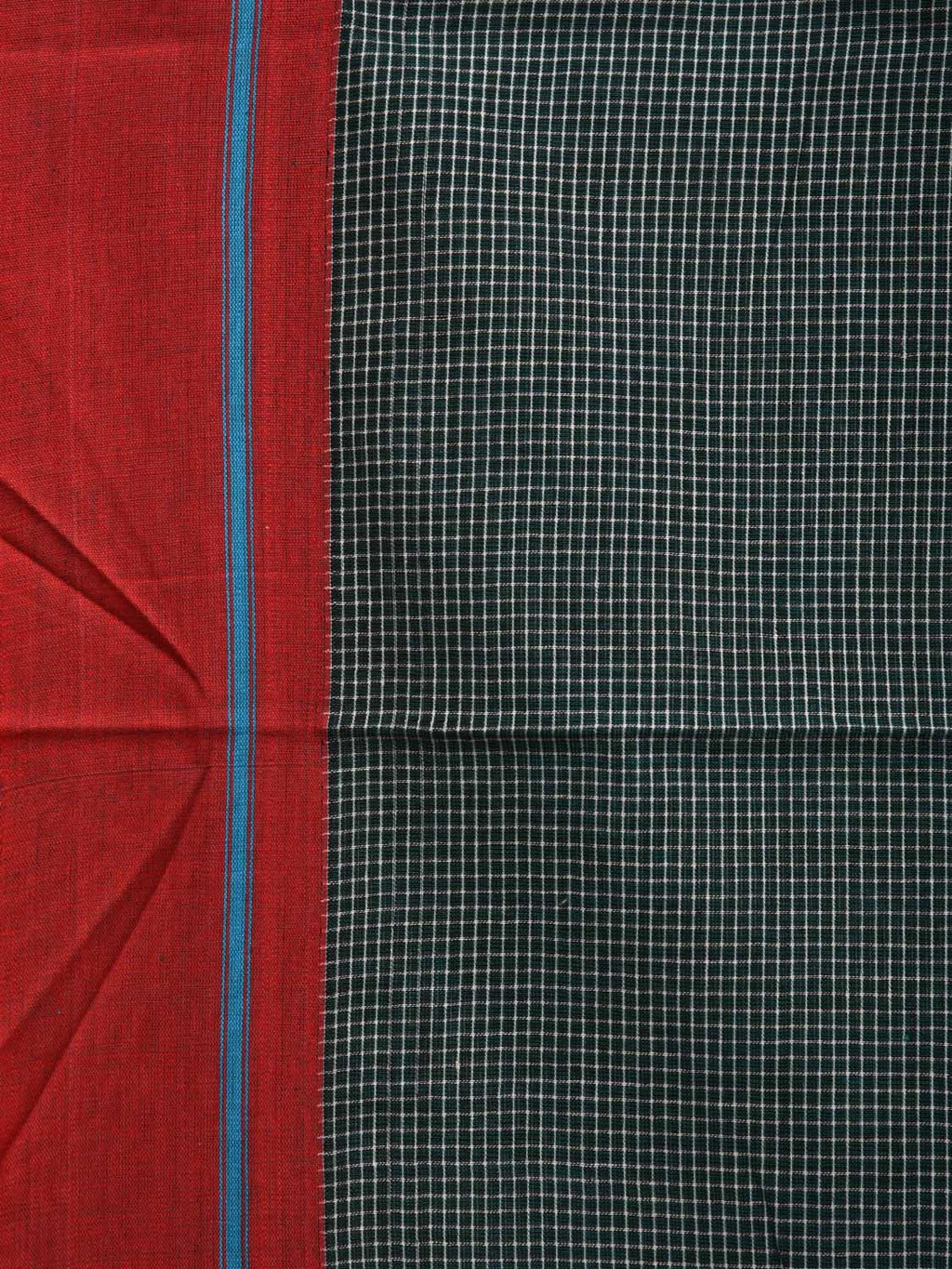 Dark Green ilkal Cotton Handloom Saree with Checks and Ganga-Jamuna Border Design No Blouse - Global Threads | Grocsy