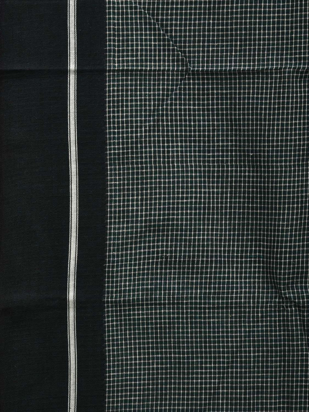 Dark Green ilkal Cotton Handloom Saree with Checks Design No Blouse - Global Threads | Grocsy