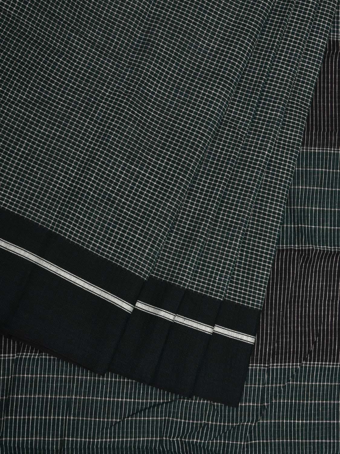 Dark Green ilkal Cotton Handloom Saree with Checks Design No Blouse - Global Threads | Grocsy
