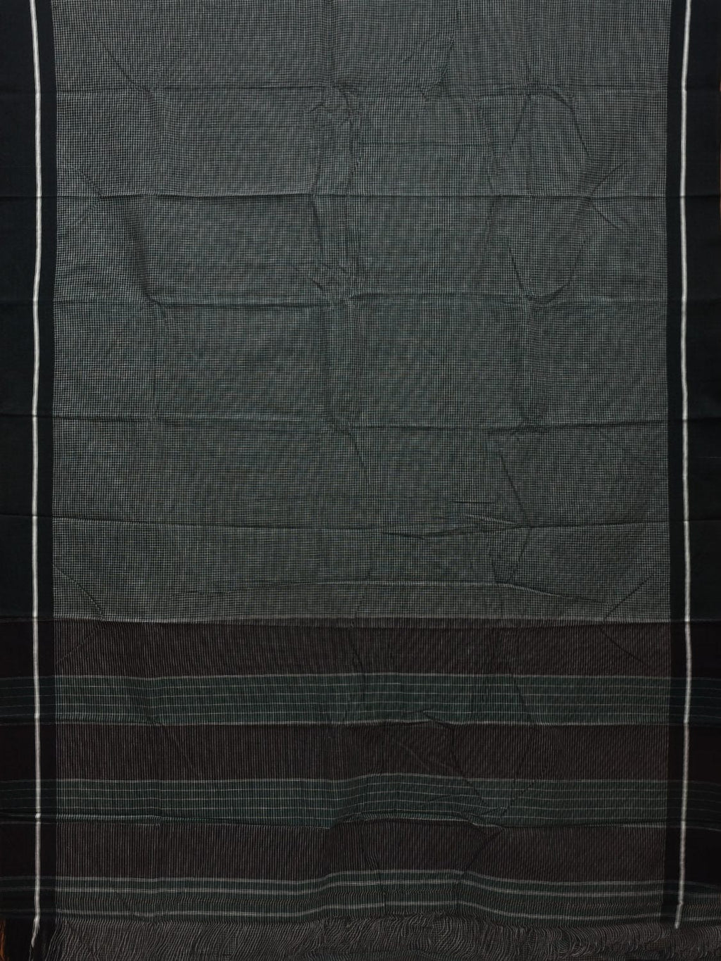 Dark Green ilkal Cotton Handloom Saree with Checks Design No Blouse - Global Threads | Grocsy