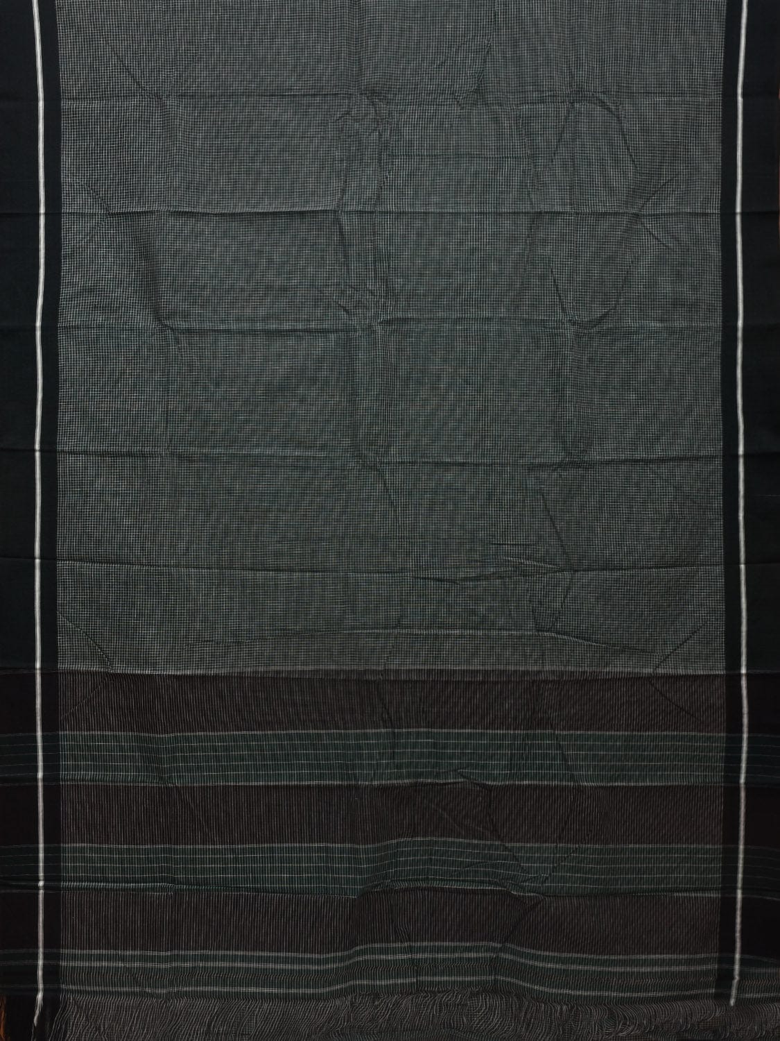 Dark Green ilkal Cotton Handloom Saree with Checks Design No Blouse - Global Threads | Grocsy