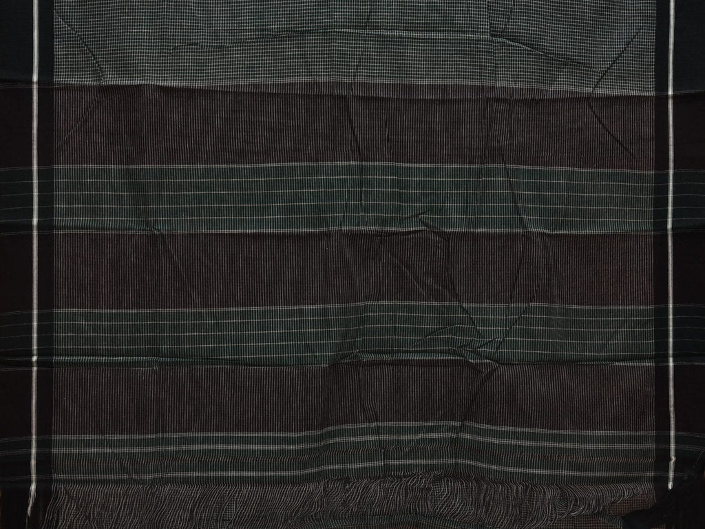 Dark Green ilkal Cotton Handloom Saree with Checks Design No Blouse - Global Threads | Grocsy