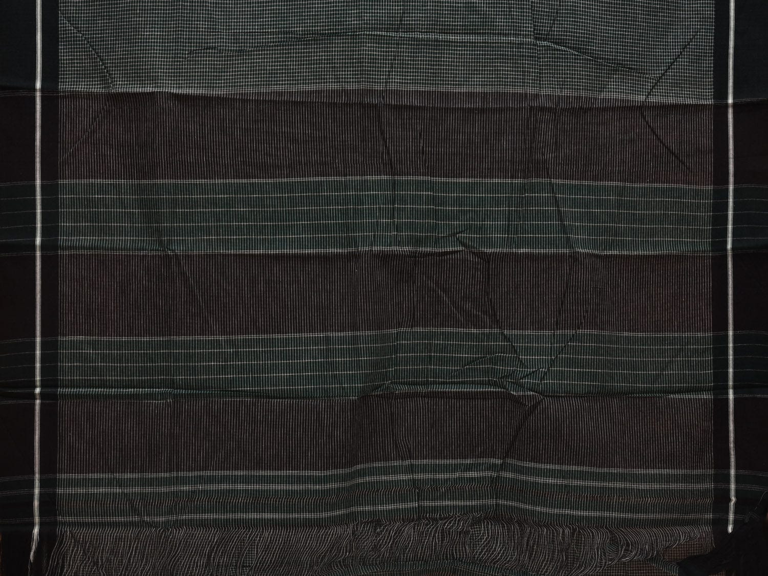 Dark Green ilkal Cotton Handloom Saree with Checks Design No Blouse - Global Threads | Grocsy