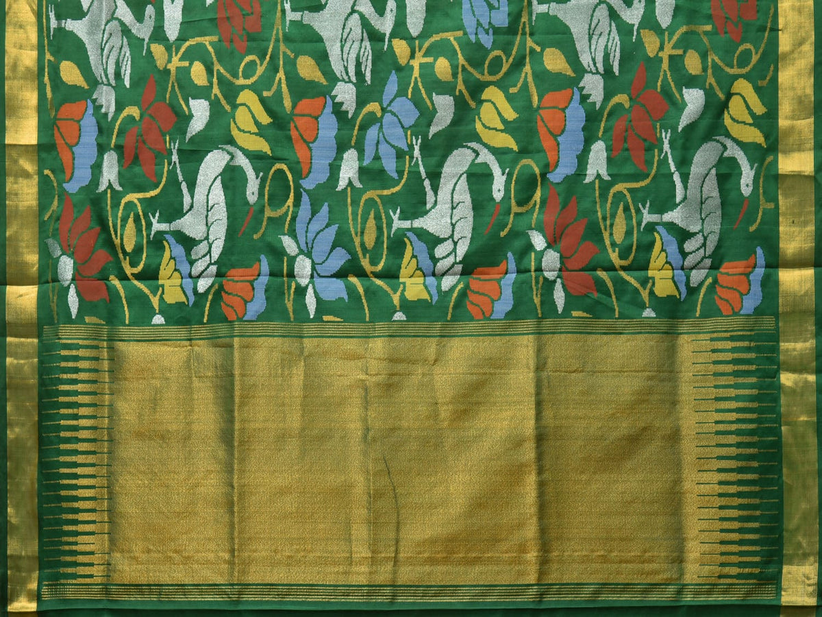 Dark Green Uppada Silk Handloom Saree with All Over Lotus and Birds Design - Global Threads | Grocsy
