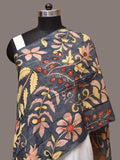 Dark Grey Kalamkari Hand Painted Sico Stole with Floral Design - Global Threads | Grocsy