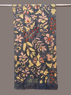 Dark Grey Kalamkari Hand Painted Sico Stole with Floral Design - Global Threads | Grocsy