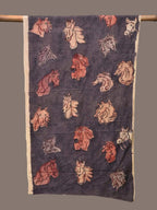 Dark Grey Kalamkari Hand Painted Silk Handloom Stole with Horses Design - Global Threads | Grocsy