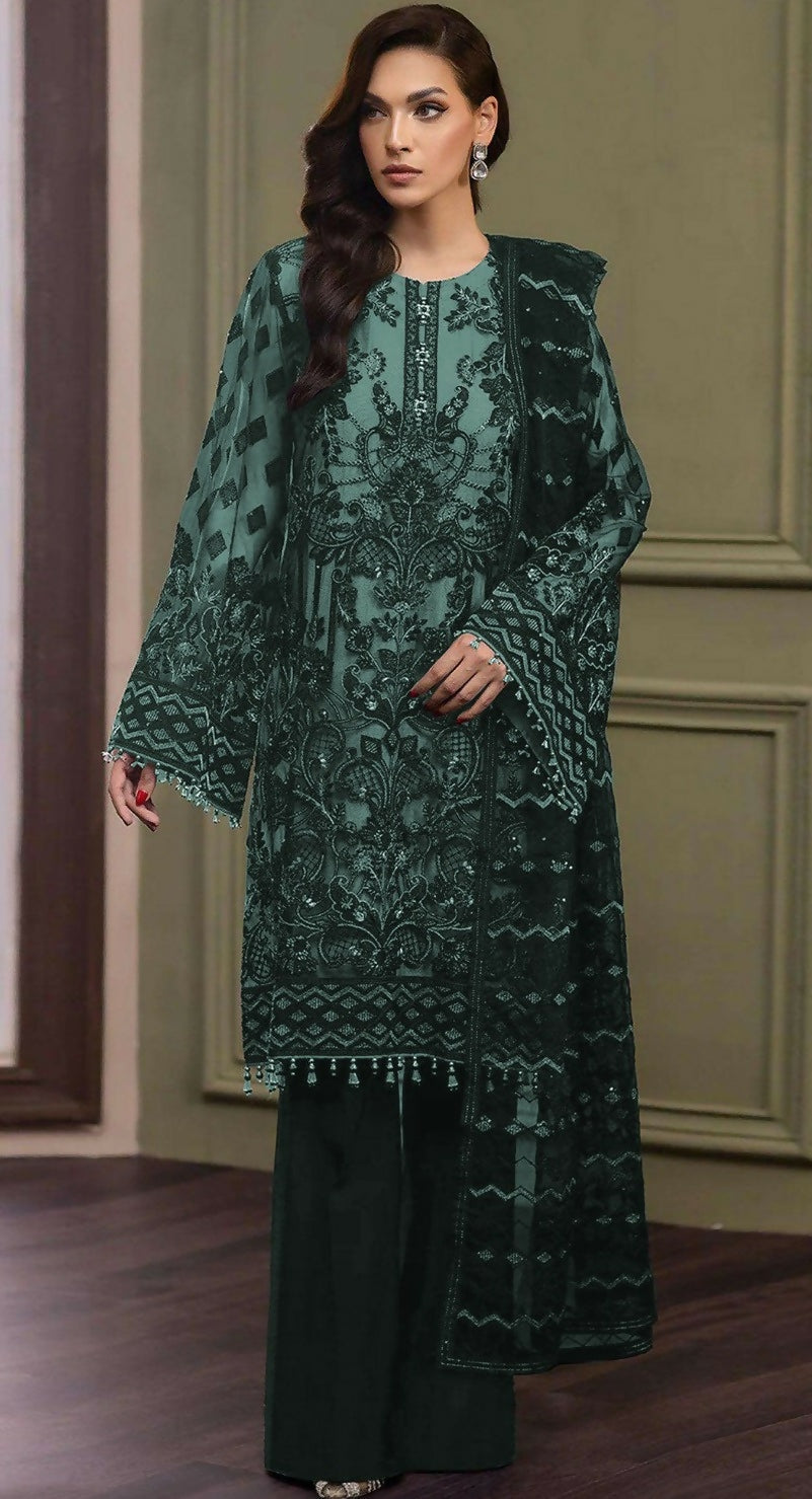 Anaita Teal Green Heavy Organza With Embroidery And Khatli Work Salwar Suit | Grocsy