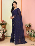 Aafreen Partywear Designer Nevy Blue White Rangoli Fancy Saree | Grocsy