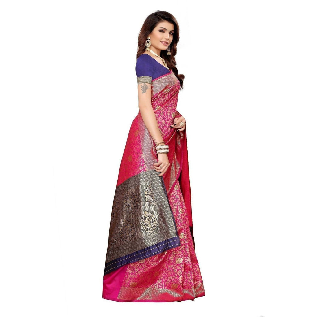 Vamika Banarasi Jaquard Pink Weaving Saree (BANARASI 01) | Grocsy