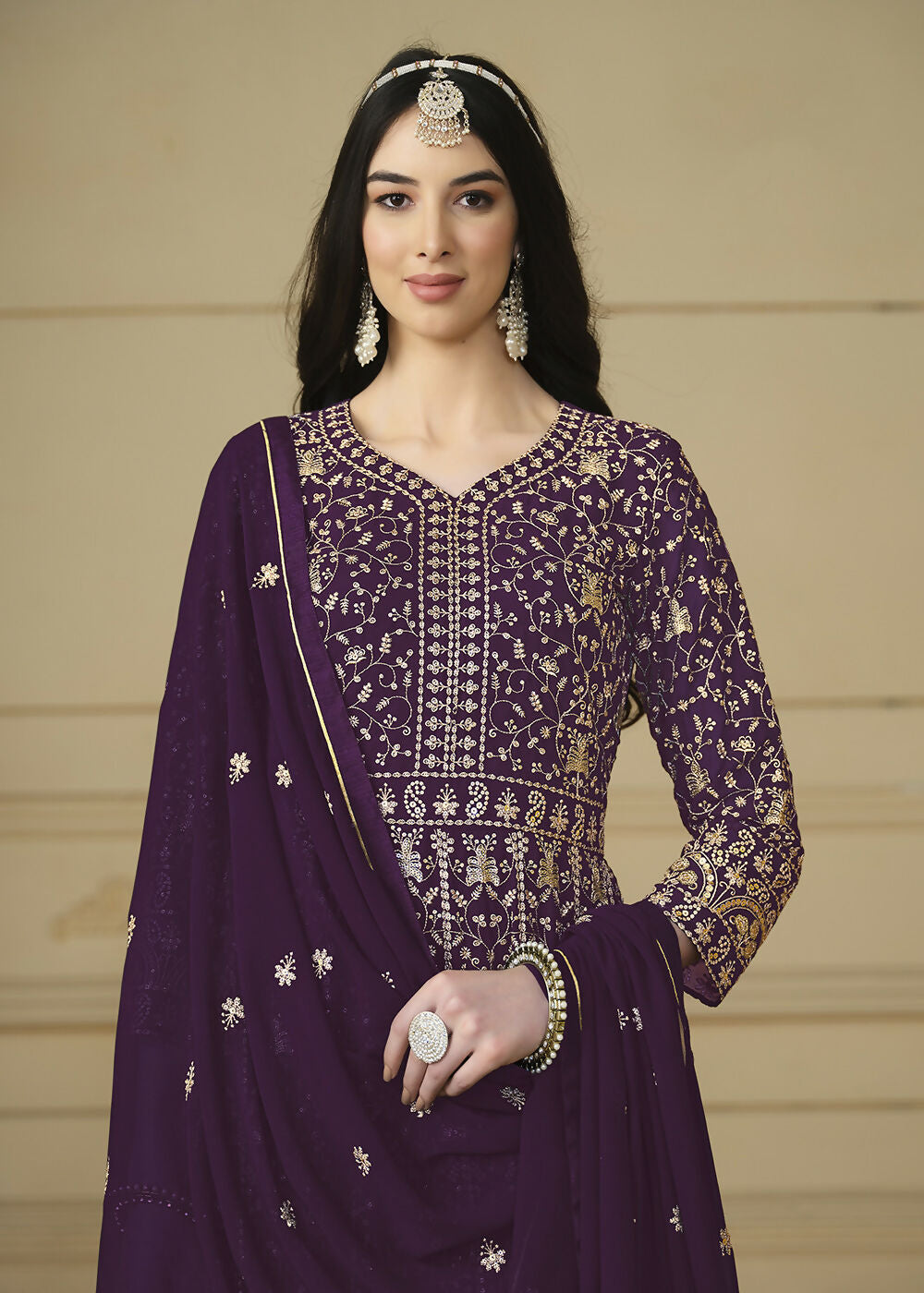 Wine Purple Embroidered Trendy Style Anarkali Suit - Emponline | Grocsy