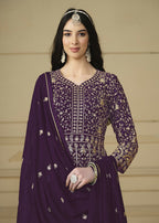 Wine Purple Embroidered Trendy Style Anarkali Suit - Emponline | Grocsy