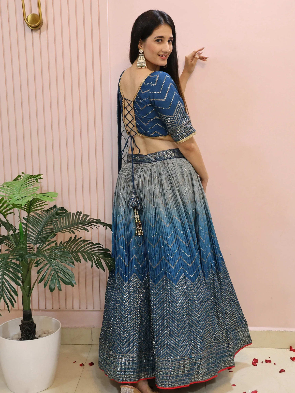Tulsi Art Dazzling Blue Chinon Sequins Party Wear Lehenga Choli | Grocsy