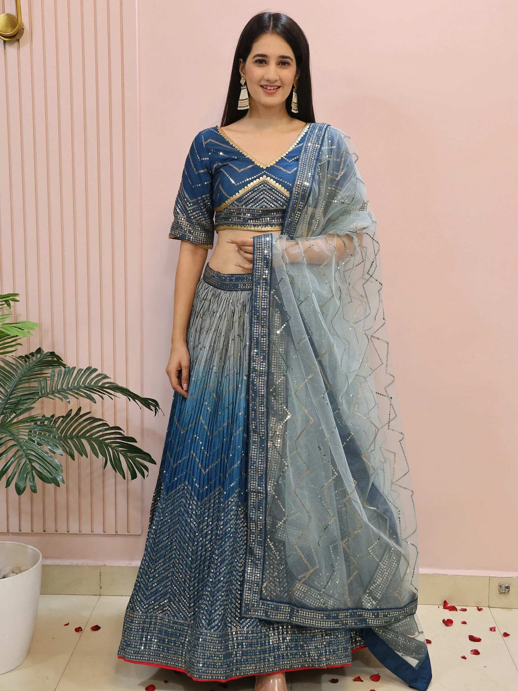 Tulsi Art Dazzling Blue Chinon Sequins Party Wear Lehenga Choli | Grocsy