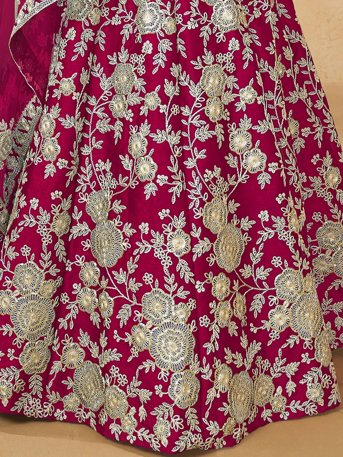 Tulsi Art Dazzling Pink Silk Thread Embroidered Lehenga Choli | Grocsy