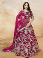 Tulsi Art Dazzling Pink Silk Thread Embroidered Lehenga Choli | Grocsy