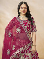 Tulsi Art Dazzling Pink Silk Thread Embroidered Lehenga Choli | Grocsy