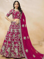 Tulsi Art Dazzling Pink Silk Thread Embroidered Lehenga Choli | Grocsy