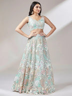 Tulsi Art Dazzling Pista Green Sequins Soft Net Engagement Wear Lehenga Choli | Grocsy