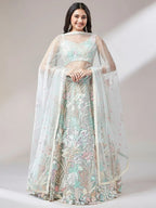 Tulsi Art Dazzling Pista Green Sequins Soft Net Engagement Wear Lehenga Choli | Grocsy