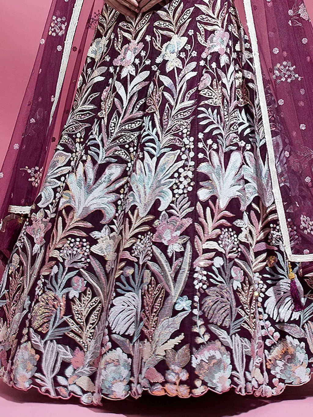 Tulsi Art Dazzling Wine Sequins Net Engagement Wear Lehenga Choli | Grocsy