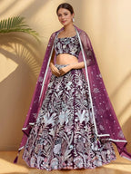 Tulsi Art Dazzling Wine Sequins Net Engagement Wear Lehenga Choli | Grocsy