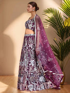 Tulsi Art Dazzling Wine Sequins Net Engagement Wear Lehenga Choli | Grocsy