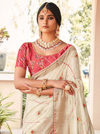Saree Mall Floral Embroidered Sequin Embellished Zari Saree | Grocsy