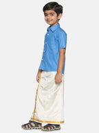 Sethukrishna Blue & White Shirt with Dhoti For Boys | Grocsy