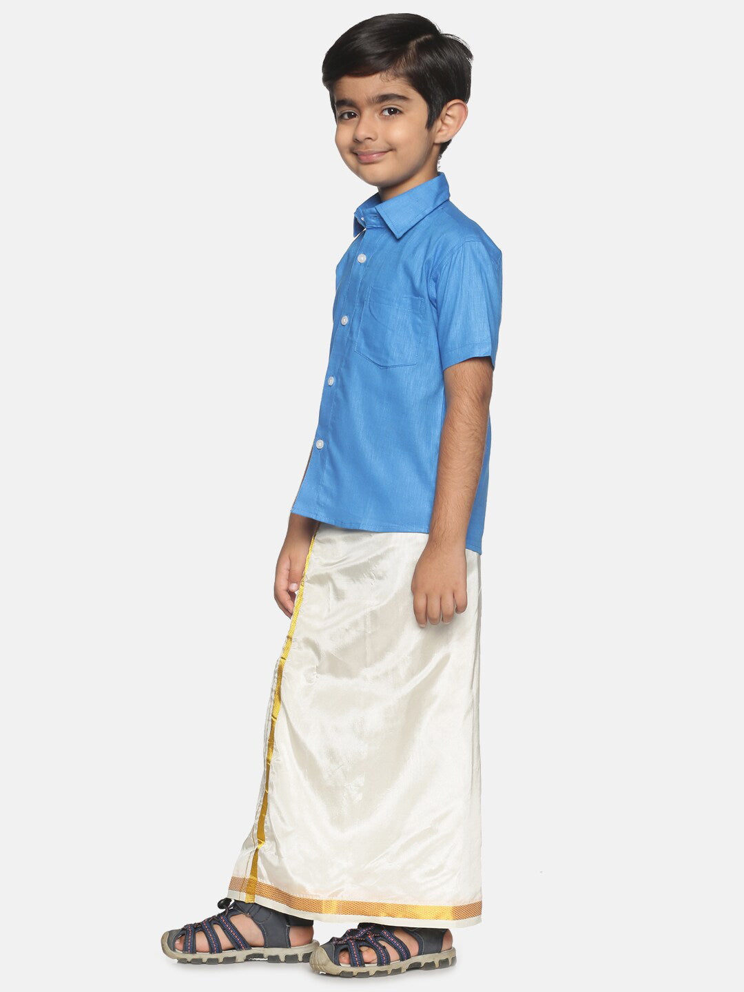 Sethukrishna Blue & White Shirt with Dhoti For Boys | Grocsy