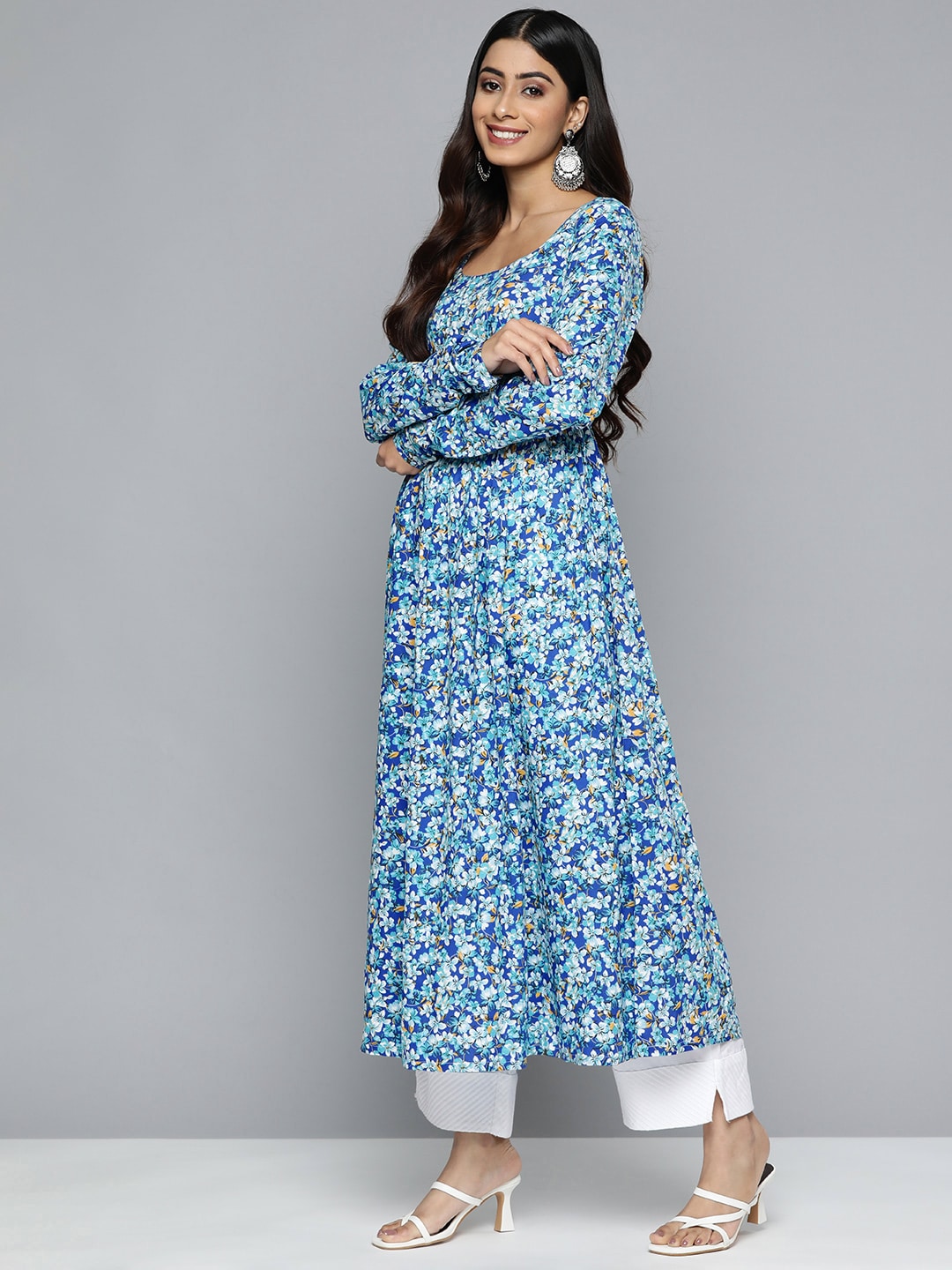 HERE&NOW Women Floral Printed Scoop Neck Anarkali Kurta | Grocsy