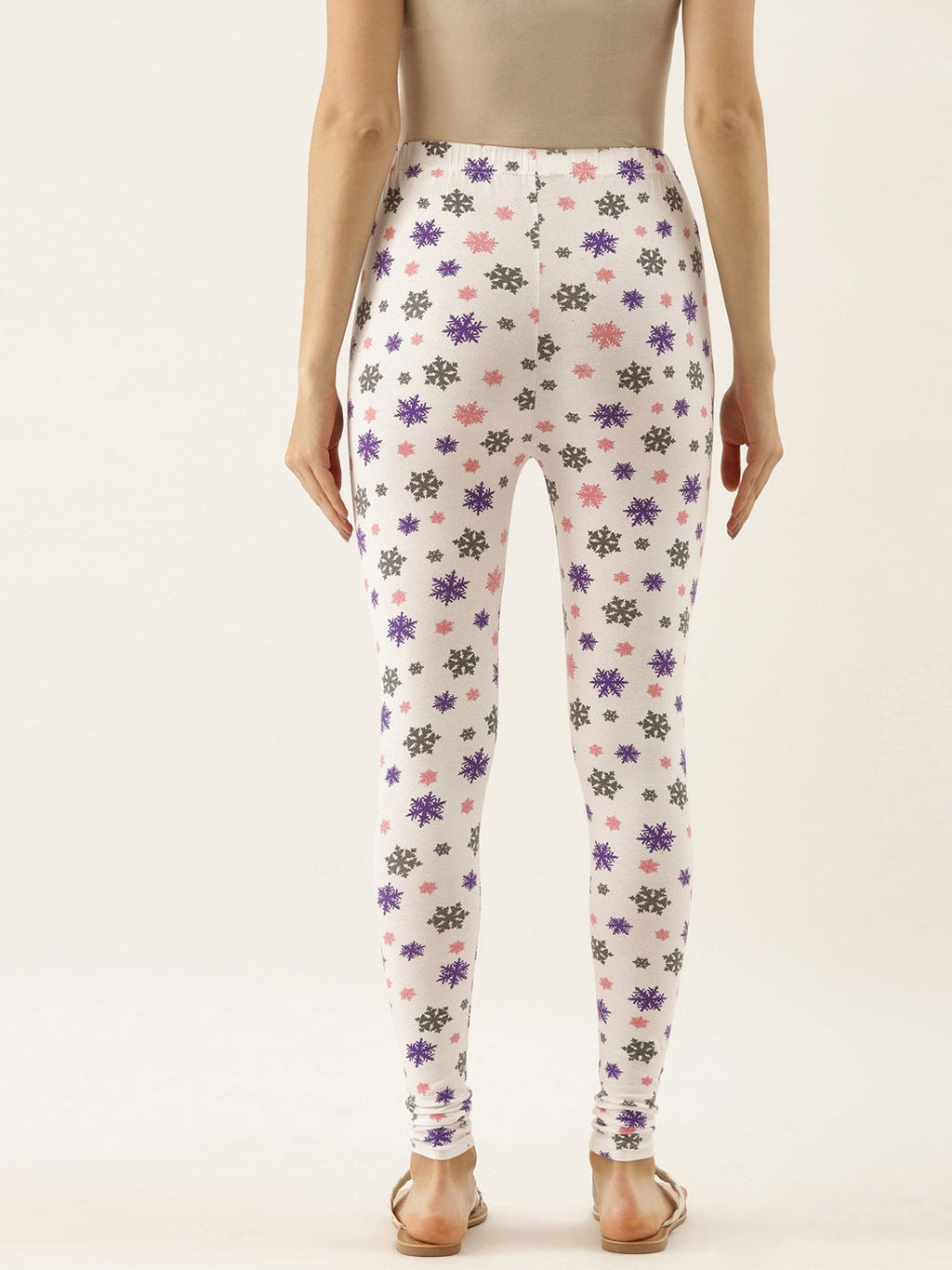 Souchii White & Grey Printed Slim-Fit Ankle-Length Leggings | Grocsy