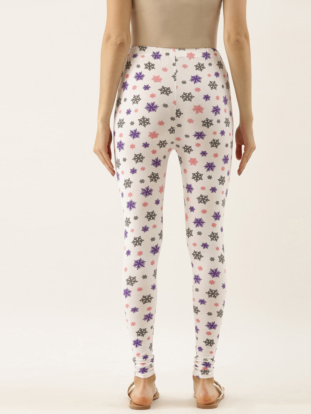 Souchii White & Grey Printed Slim-Fit Ankle-Length Leggings | Grocsy