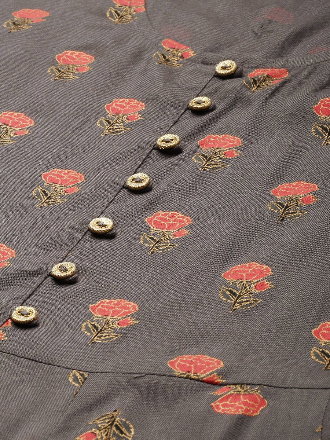 HERE&NOW Women Grey & Peach-Colored Floral Printed Kurta With Sharara With Dupatta | Grocsy