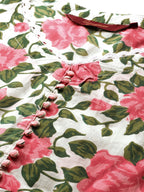Sangria Women Pink Floral Printed Lace Inserts Pure Cotton Kurta with Sharara & Dupatta | Grocsy