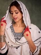 Indo Era Floral Embroidered Thread Work Pure Cotton Kurta With Trousers & Dupatta | Grocsy