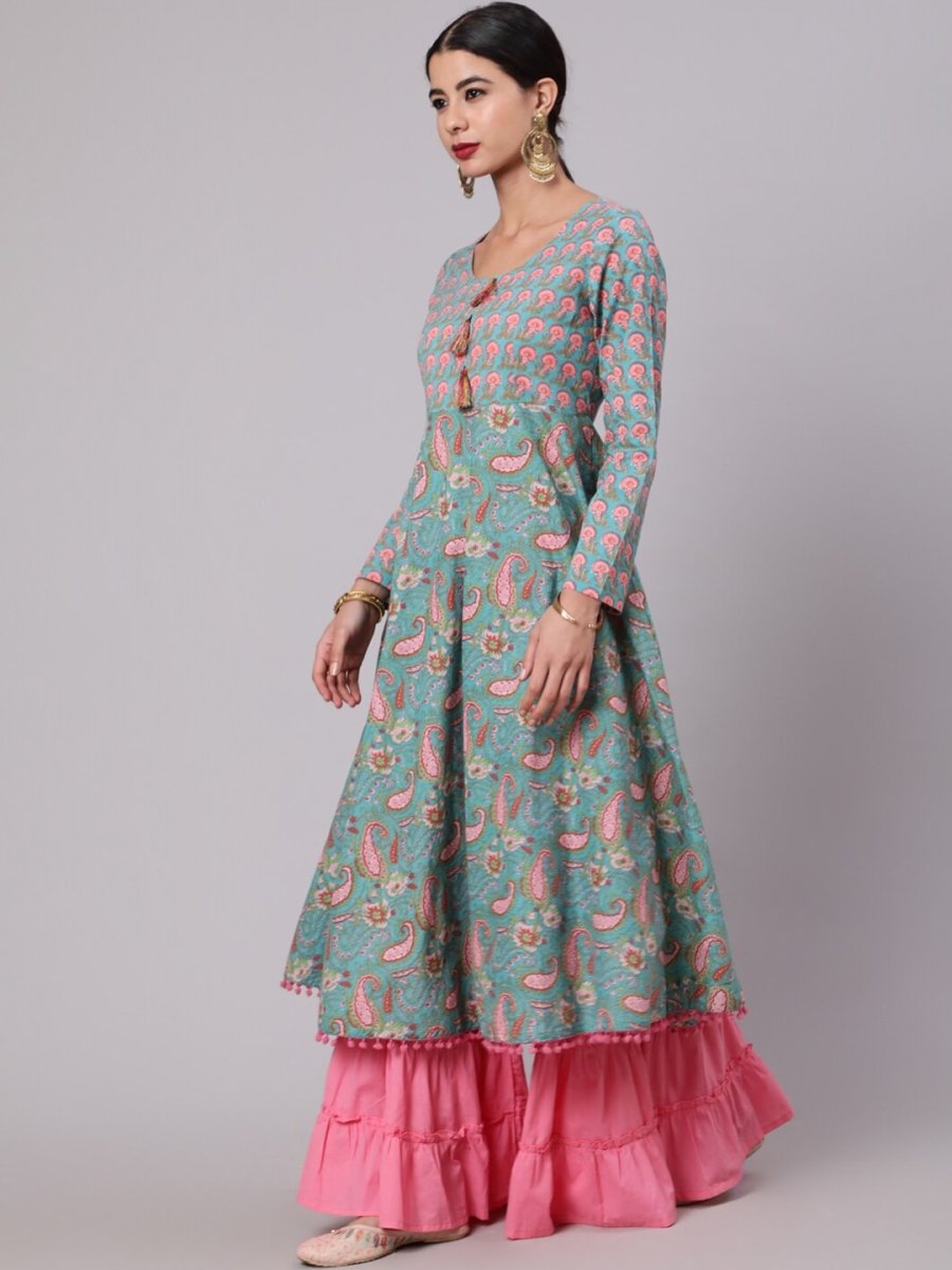 Aks Paisley Printed Cotton Anarkali Kurta | Grocsy