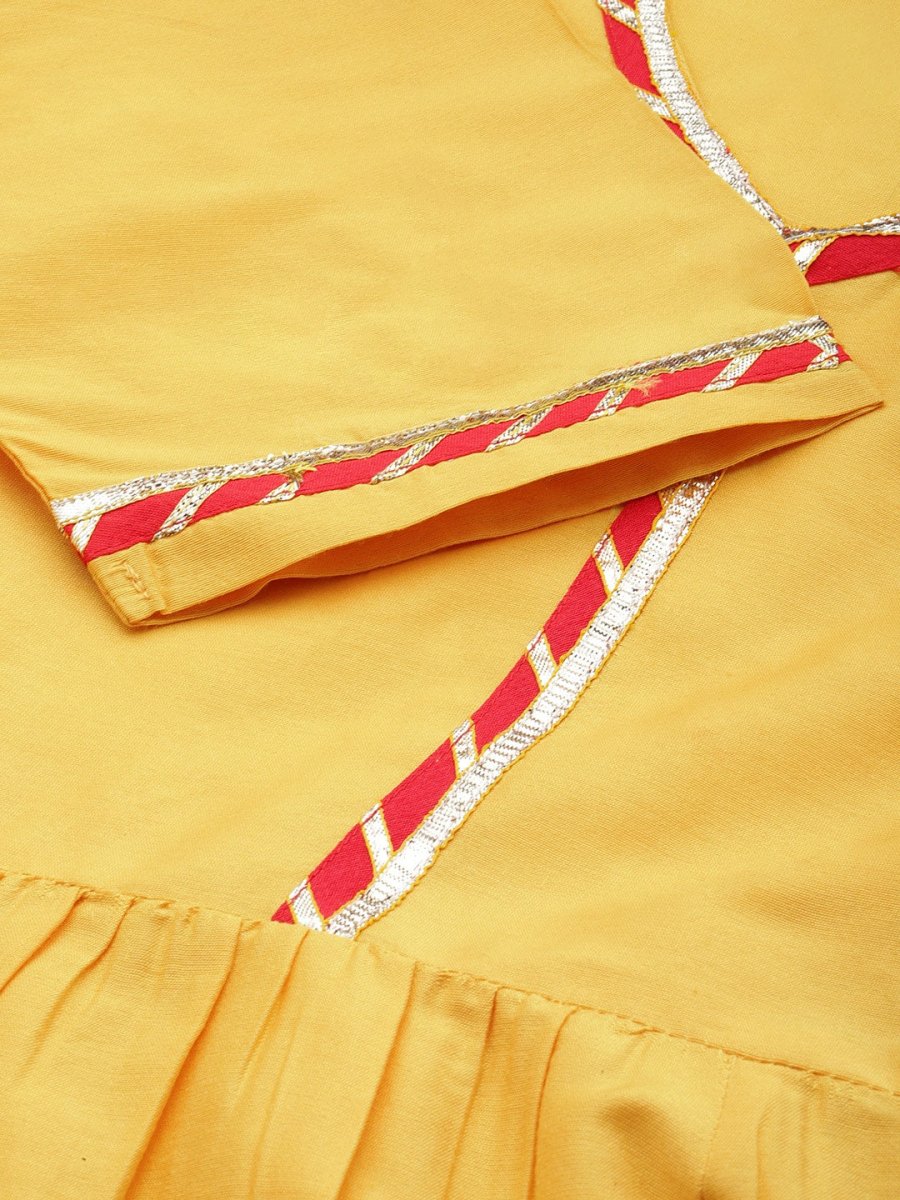 All About You Women Yellow & Red Gotta Patti Kurta with Trousers & With Dupatta | Grocsy