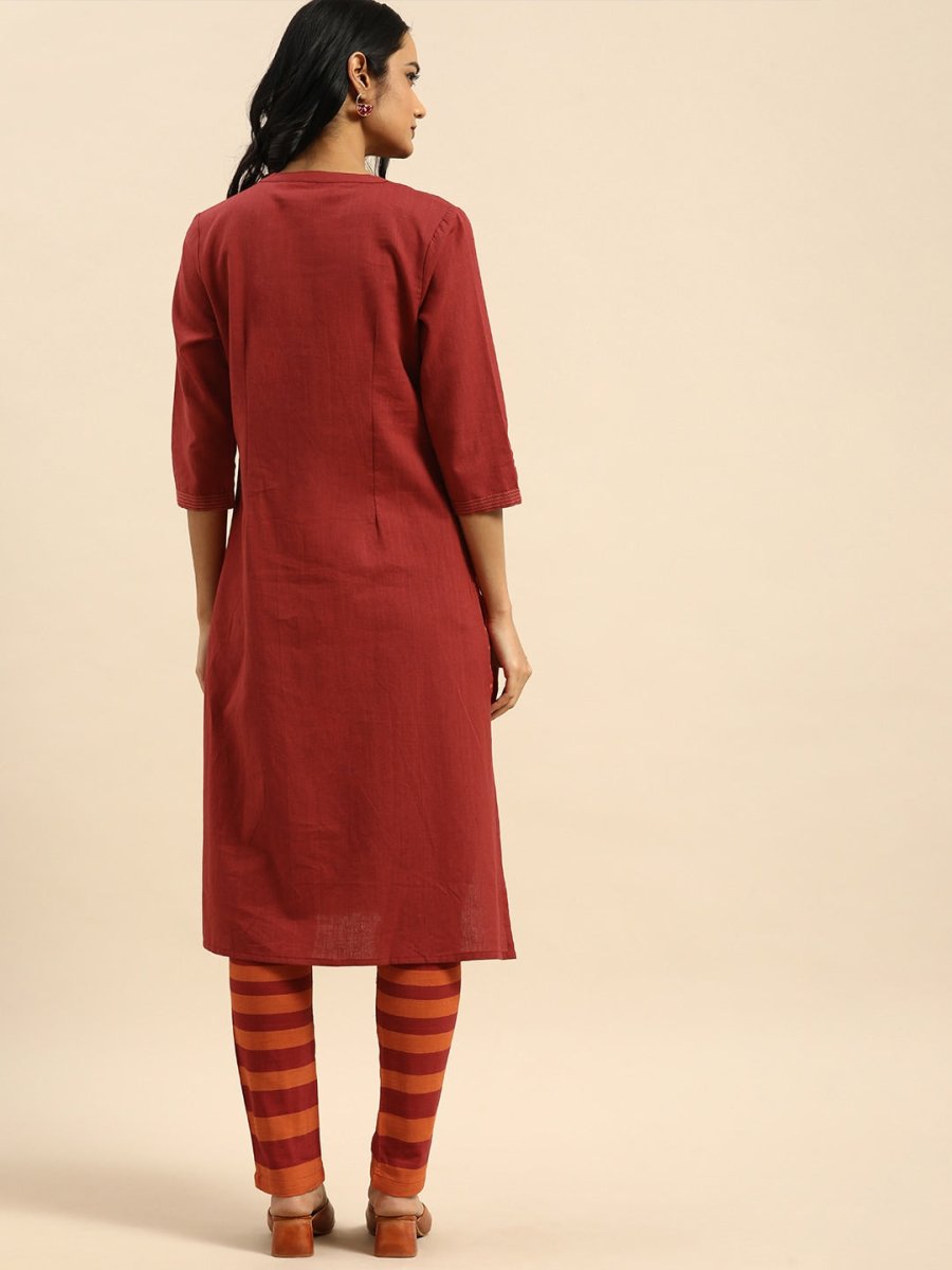 All About You Women Red & Orange Pure Cotton Kurta with Trousers | Grocsy